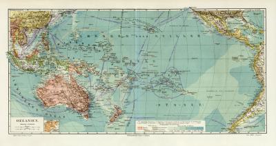 Ozeanien historische Landkarte Lithographie ca. 1906
