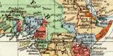 Welt Telegraphen Netz historische Landkarte Lithographie...