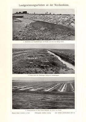 Landgewinnung an der Nordseek&uuml;ste historischer Druck Autotypie ca. 1909