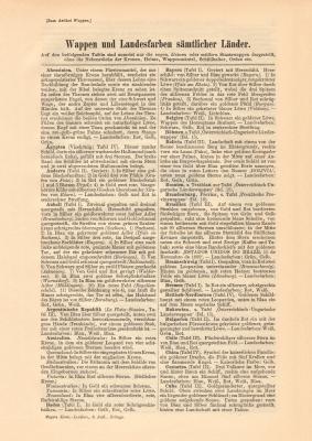 Wappen und Landesfarben sämtlicher Länder historischer Buchdruck ca. 1908