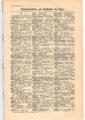 Titelverzeichnis zur Geschichte der Oper historischer Buchdruck ca. 1909