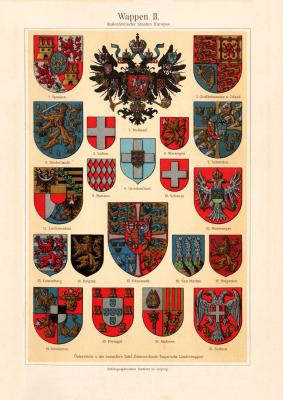 Wappen II. historischer Druck Chromolithographie ca. 1908