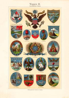 Wappen III. Amerika historischer Druck Chromolithographie ca. 1908