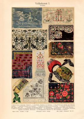 Volkskunst I. Textilien historischer Druck Chromolithographie ca. 1913