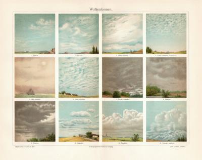 Wolkenformen historischer Druck Chromolithographie ca. 1908