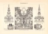 Kirchenbauten I. - II. historischer Druck Holzstich ca. 1912