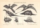 Rekonstruktionen fossiler Tiere III. + IV. historischer Druck Holzstich ca. 1910