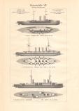 Panzerschiffe VI. + VII. historischer Druck Holzstich ca. 1909
