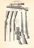 Jagdgewehre I. - II. historischer Druck Holzstich ca. 1913