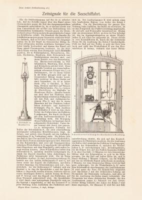 Zeitsignale f&uuml;r die Seeschiffahrt historischer Druck Holzstich ca. 1908