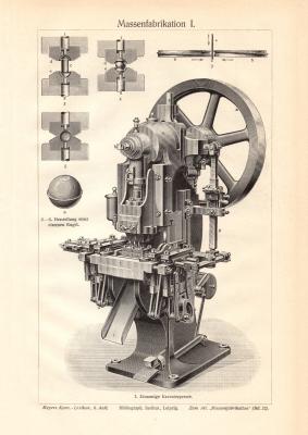 Massenfabrikation I. - II. historischer Druck Holzstich ca. 1910
