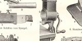 Hauswirtschaftliche Ger&auml;te und Maschinen historischer Druck Holzstich ca. 1913