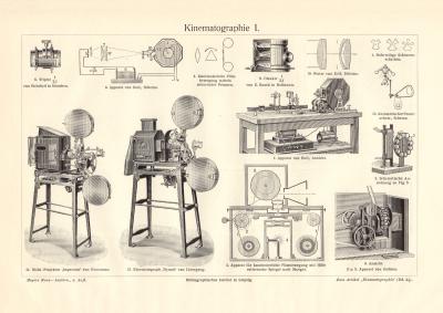 Kinematographie I. - II. historischer Druck Holzstich ca. 1913