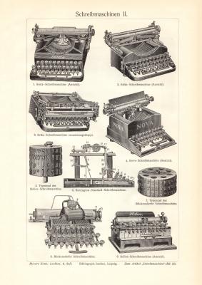 Schreibmaschinen II. - III. historischer Druck Holzstich ca. 1913