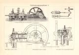 Verbrennungsmaschinen I. - II. historischer Druck Holzstich ca. 1913