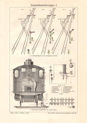 Eisenbahnsicherungen I. - II. historischer Druck Holzstich ca. 1912