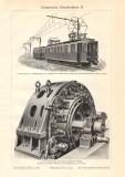 Elektrische Eisenbahnen II. - III. historischer Druck Holzstich ca. 1913