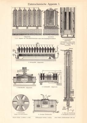 Elektrochemische Apparate I. - II. historischer Druck Holzstich ca. 1912