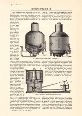 Zuckerfabrikation II. (I. - II.) historischer Druck Holzstich ca. 1908