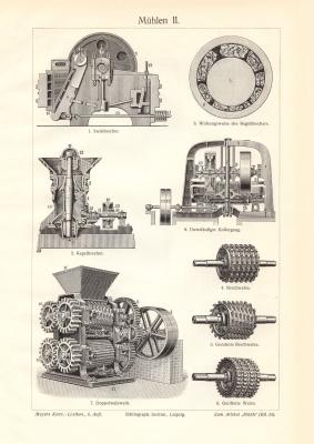 Mühlen II. - III. historischer Druck Holzstich ca. 1913