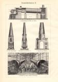 Zementfabrikation I. - II. historischer Druck Holzstich ca. 1913
