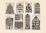 Wohnhäuser Tafel I. Gotik und Renaissance historischer Druck Holzstich ca. 1908