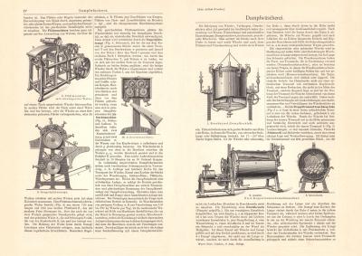 Dampfw&auml;scherei historischer Druck Holzstich ca. 1908