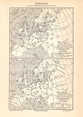 Wetter Deutsche Seewarte historische Landkarte Lithographie ca. 1908