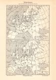 Wetter Deutsche Seewarte historische Landkarte Lithographie ca. 1908