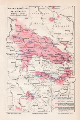 Kali Lagerst&auml;tten in Deutschland historische Landkarte Lithographie ca. 1909