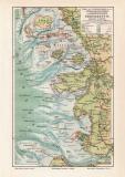 Nordseeküste Südschleswig und Holstein Küstenveränderungen historische Landkarte Lithographie ca. 1909