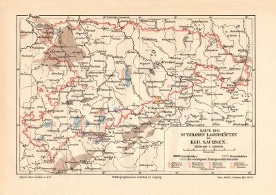 Bergbau Lagerst&auml;tten K&ouml;nigreich Sachsen Geologie historische Landkarte Lithographie ca. 1909