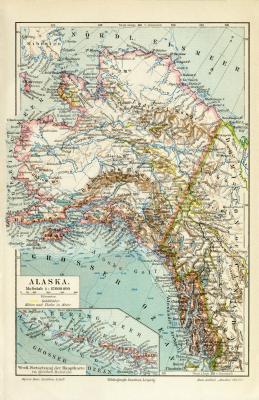 Alaska historische Landkarte Lithographie ca. 1910