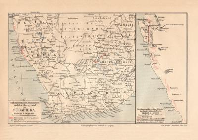 Diamanten Blue Ground in S&uuml;dafrika historische Landkarte Lithographie ca. 1910