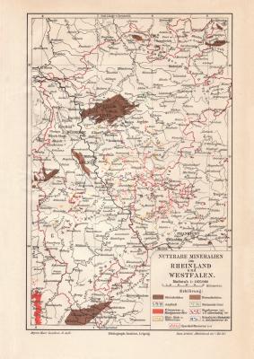 Rheinland Westfalen Nutzbare Mineralien historische Landkarte Lithographie ca. 1910
