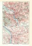 Mülheim an der Ruhr historischer Stadtplan Karte Lithographie ca. 1913