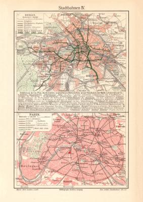 Stadtbahnen IV. historische Landkarte Lithographie ca. 1912