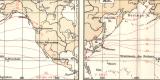Nördlicher Stiller Ozean Winde und Temperaturen historische Landkarte Lithographie ca. 1913