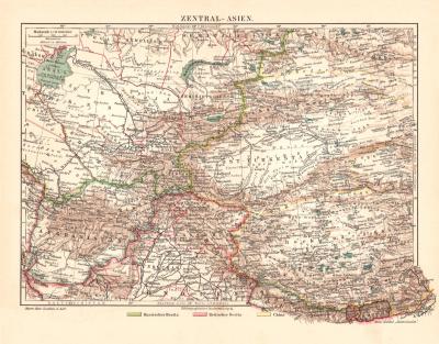 Zentralasien historische Landkarte Lithographie ca. 1908