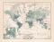 Erdkarte der Niederschl&auml;ge historische Landkarte Lithographie ca. 1909