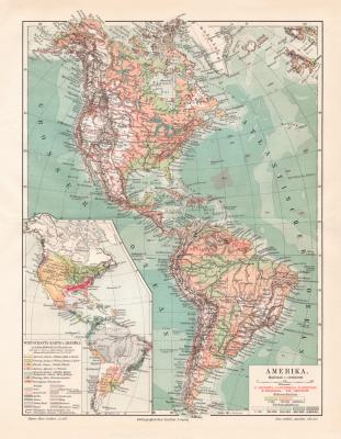 Amerika historische Landkarte Lithographie ca. 1910