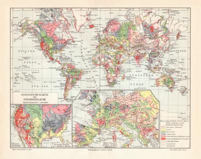 Erde Geologie historische Landkarte Lithographie ca. 1910