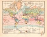 Hauptklimate der Erde historische Landkarte Lithographie...