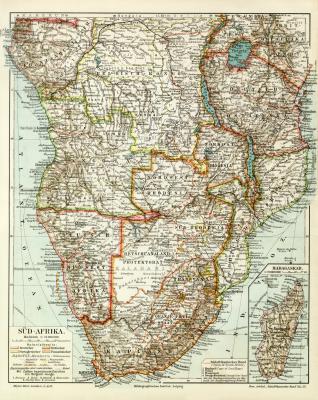 S&uuml;dafrika historische Landkarte Lithographie ca. 1910