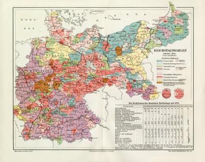 Reichstagswahlen 1912 Stand 15.12.1912 historische Landkarte Lithographie ca. 1913