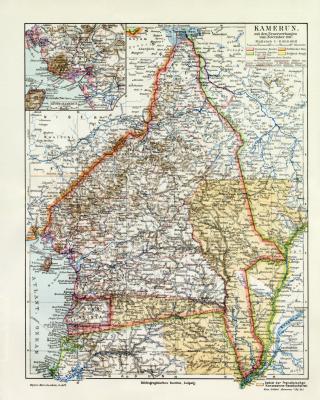 Kamerun mit Neuerwerbungen November 1911 historische Landkarte Lithographie ca. 1913