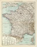 Frankreich Karte Lithographie 1892 Original der Zeit