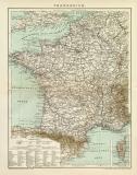 Frankreich historische Landkarte Lithographie ca. 1896