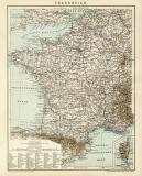 Frankreich historische Landkarte Lithographie ca. 1898