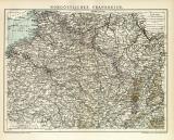 Nordost Frankreich Karte Lithographie 1898 Original der Zeit